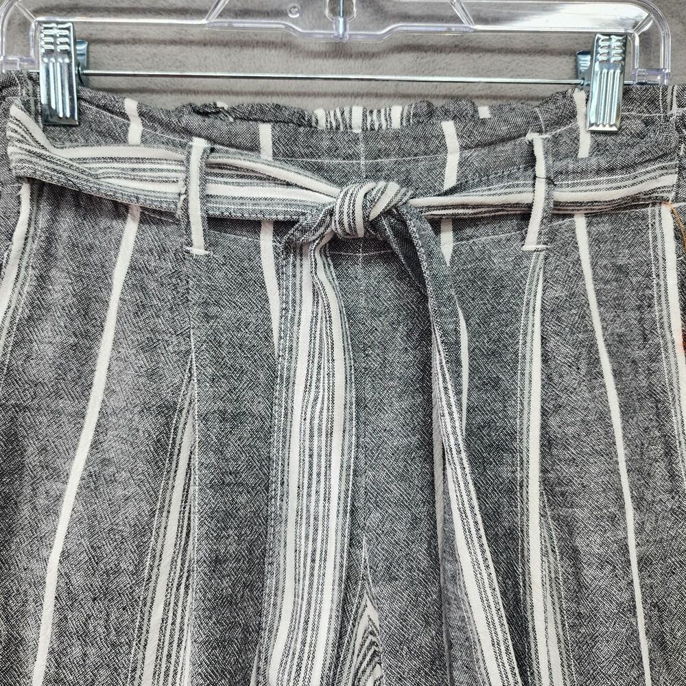 Rewash Stripe Wide Leg Pants XS Linen Blend Coastal Minimalist Tie Waist Slit - Picture 4 of 14